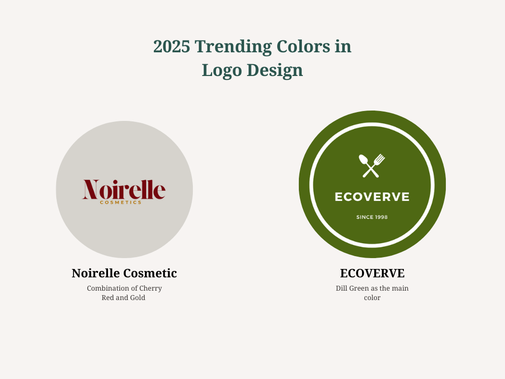 Premium logo design combining Cherry Red (#74070E) and gold foil accents – OriginalityPack’s 2025 trend example for luxury cosmetics or tech branding.Sustainable logo concept in Dill Green (#4E6813) with organic leaf motifs – OriginalityPack’s 2025 design for natural skincare or eco-fashion brands.