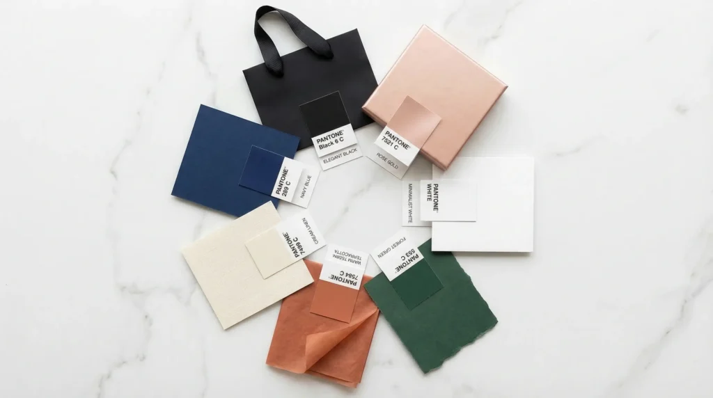 Colored specialty paper for clothing packaging showing different colors and textures used to reduce printing cost