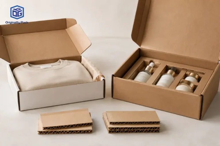 Custom corrugated mailer boxes showing different flute structures for lightweight apparel and protective packaging selection