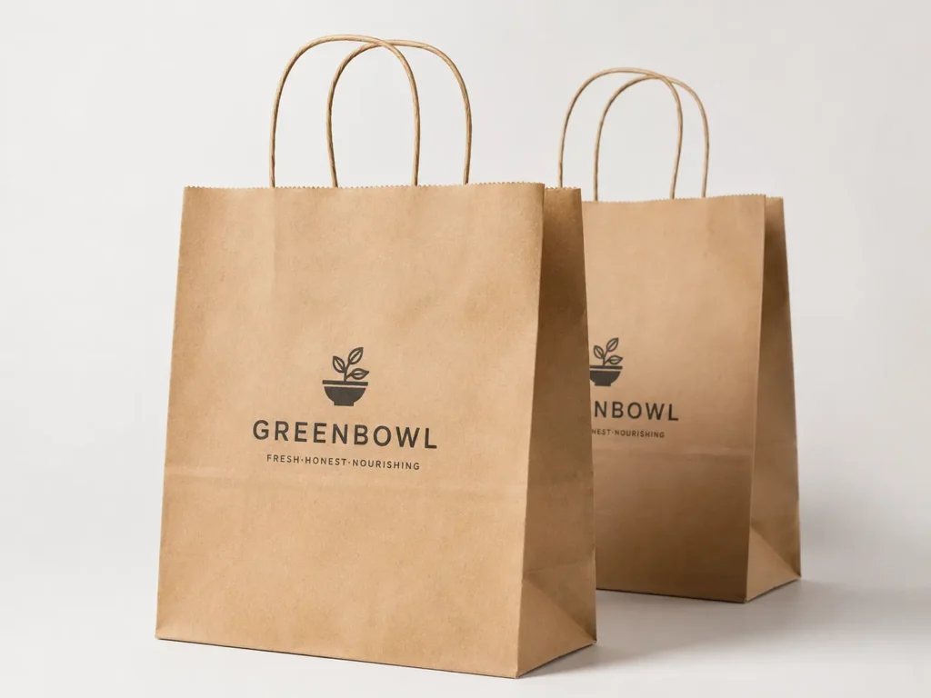 Kraft paper bag with custom logo printing for retail brands comparing natural and premium packaging styles